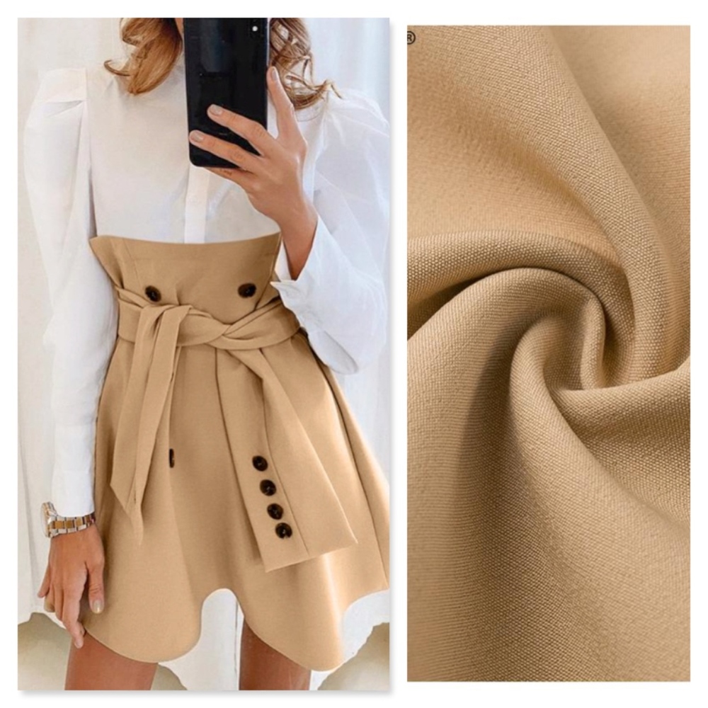 Faux Overlay Trench Skirt With Dress Shirt Dress White Khaki - Picture 4 of 15